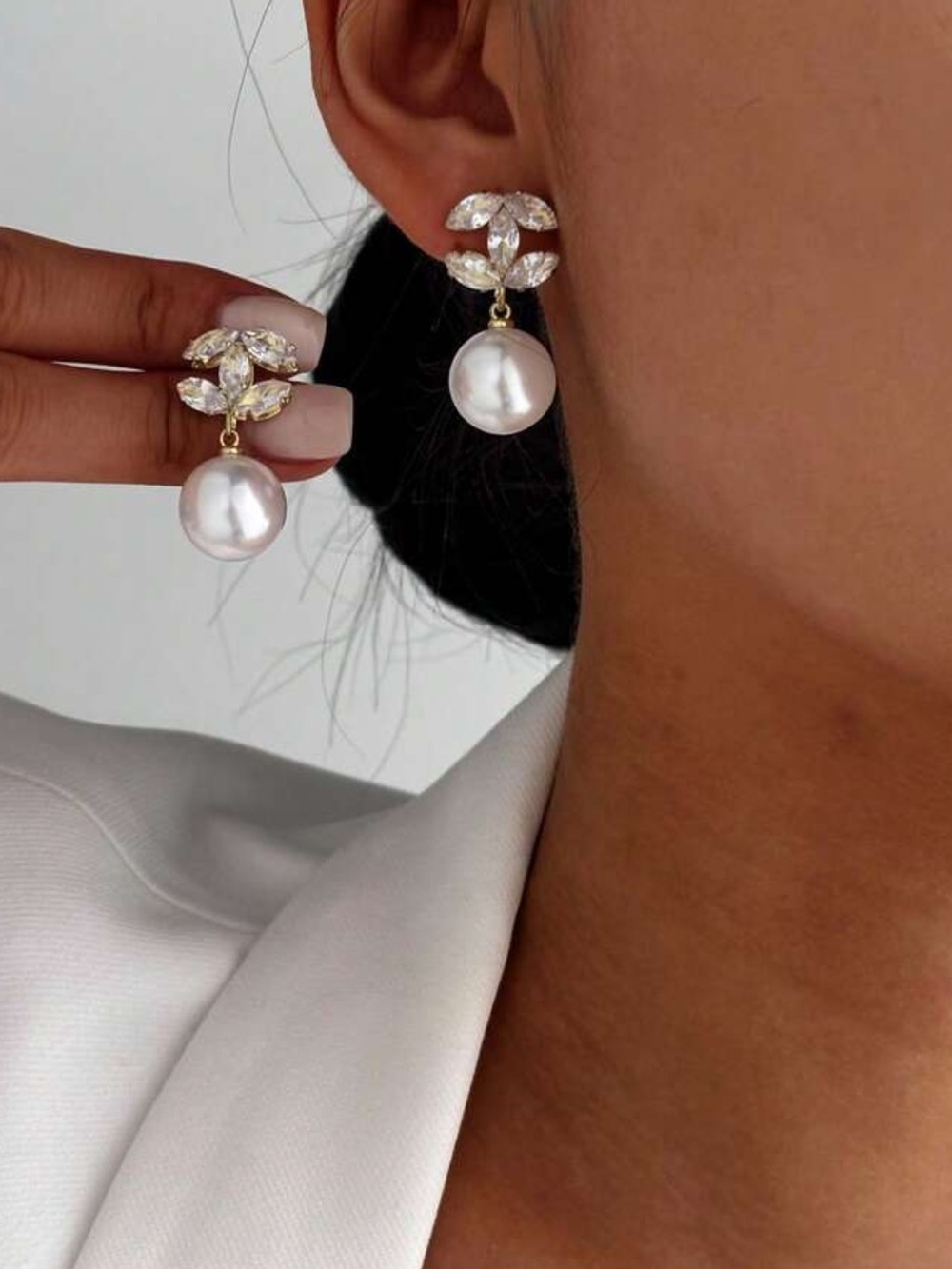 Nordstrom Gold-Tone Crystal and White Pearl Drop Earrings
